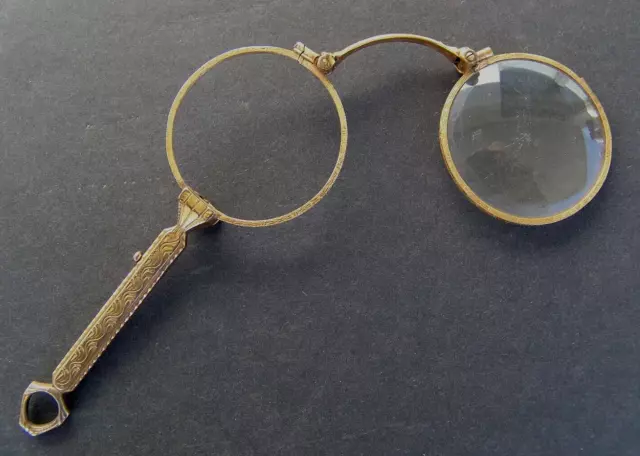 20 Mikron Vergoldeter Historischer Lorgnon / Stabbrille Mit Optischen Gläsern