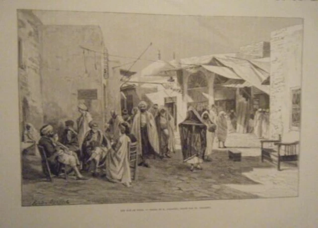 GRAVURE SUR BOIS 19ème UNE RUE DE TUNIS TUNISIE