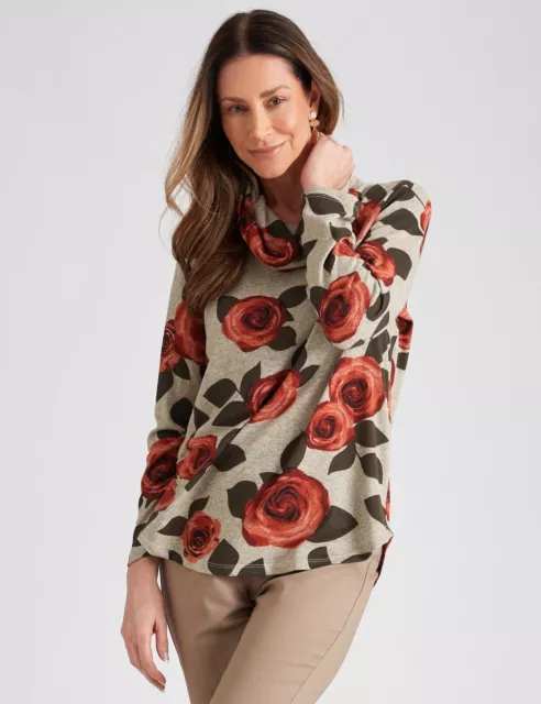 Womens Tops -  Long Sleeve Printed Cowl Neck Top - MILLERS