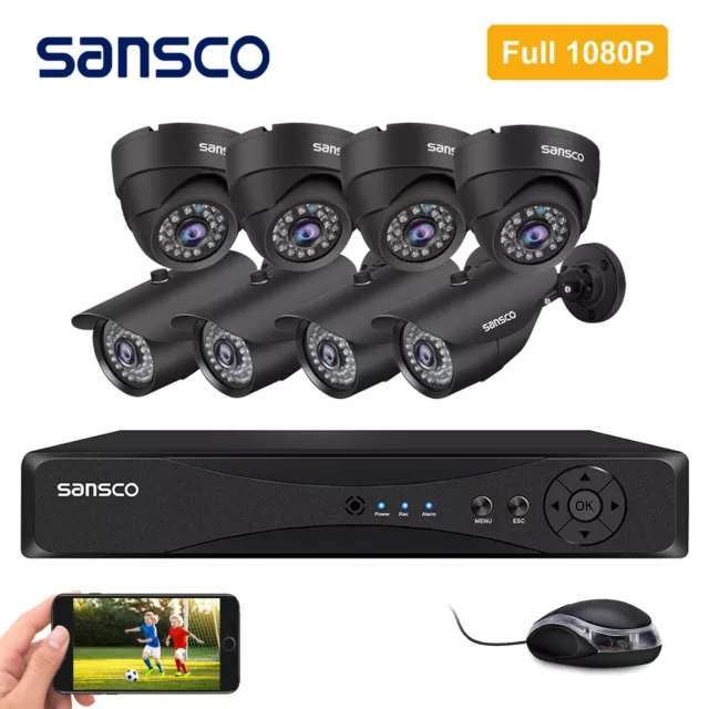 SANSCO 1080P HD Home Security CCTV System Kit 8CH HDMI DVR 2MP Outdoor Camera IR