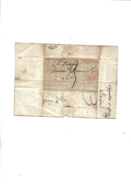 1837. Gers. Histoire postale. Marcophilie. Cursive rouge. Castera-Verduzan. Rare