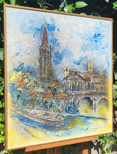 Tableau signée. Vue de Toulouse.  Peinture huile sur panneau de bois.