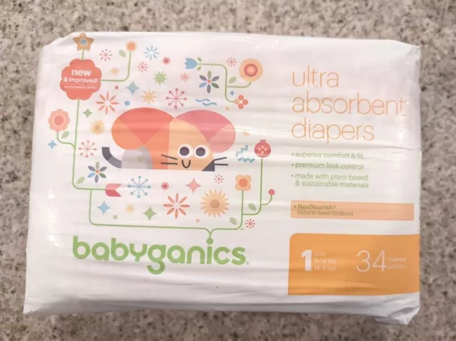 *NEW* Baby ganics diapers  Size 1  Count 34  Ultra Absorbent