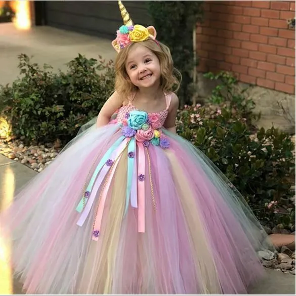 NEW BEAUTIFUL Kids Girls Unicorn Princess Rainbow Ball Gown Tutu Dress