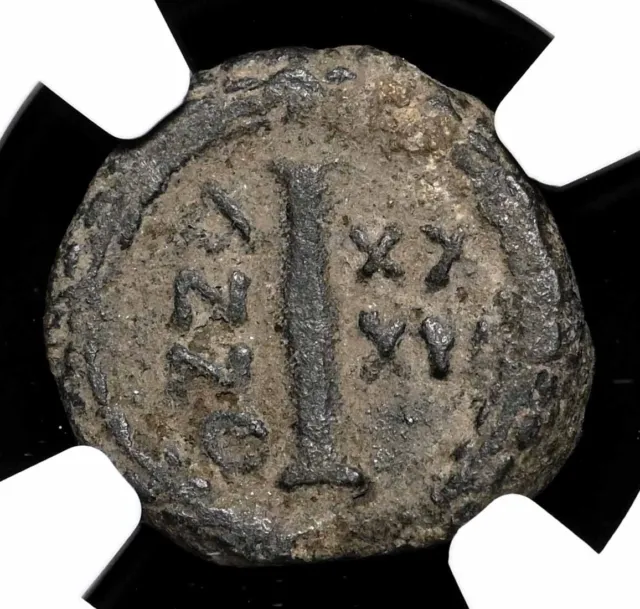 BYZANTINE. Justinian I, AD 527-565. Æ Decaanummium, Ravenna, NGC Choice Fine