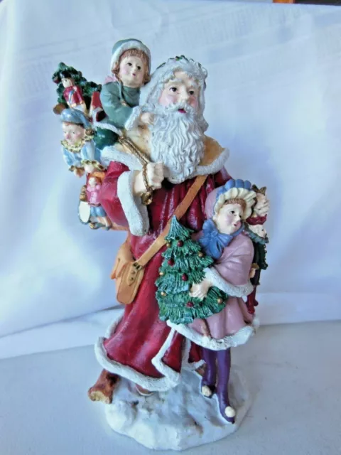 Vintage Santa carrying gifts with Little Girl and Christmas Tree