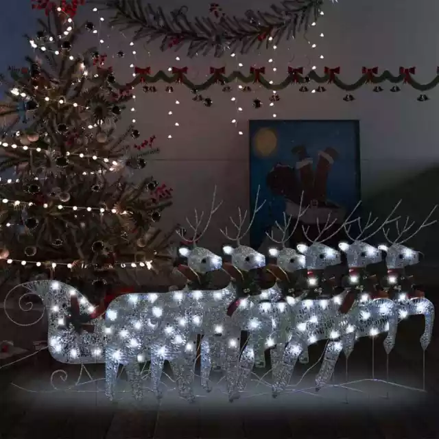 NNEVL Reindeer & Sleigh Christmas Decoration 140 LEDs Outdoor Silver