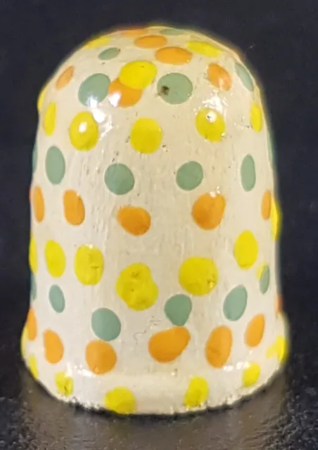 Hand Painted Dots Wooden Vintage Sewing Thimble Antique Wood Free Shipping