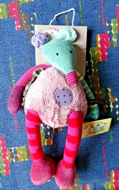 Jn/ Doudou Peluche Moulin Roty Les Jolis Pas Beaux Souris Vert Violet 30 Cm Neuf