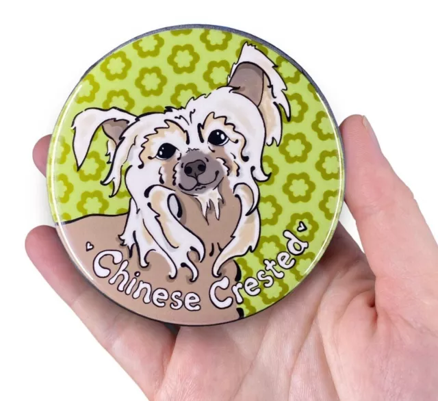 Chinese Crested Dog Art Magnet Retro Pet Portrait Decor Gift Handmade 3.5"