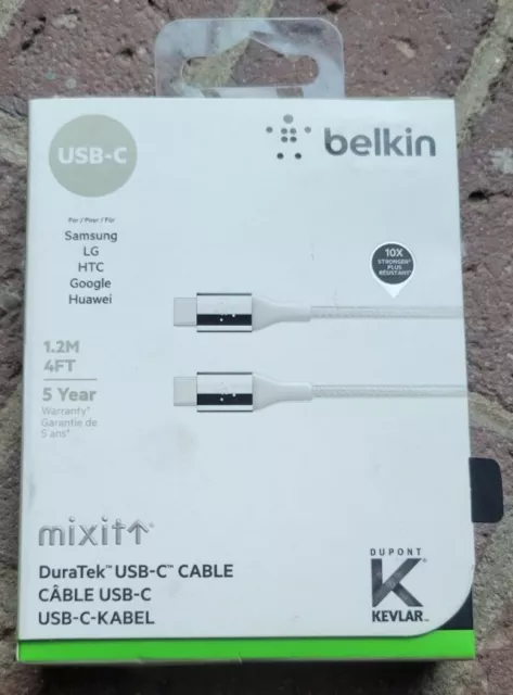 Belkin Mixit DuraTek USB-C to Type-C Cable 4 FT (Built w/ DuPont KEVLAR) Silver