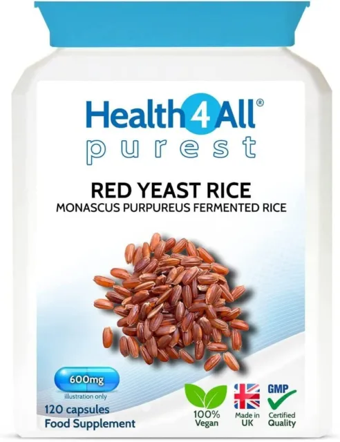 Health4All lievito riso rosso 600 mg 120 tappi vegani | 2400 mg al giorno | puro, senza additivo