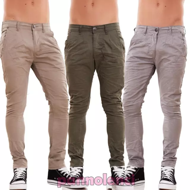 Pantaloni uomo skinny slim fit chino colorati casual cotone tasche nuovi WJ-953