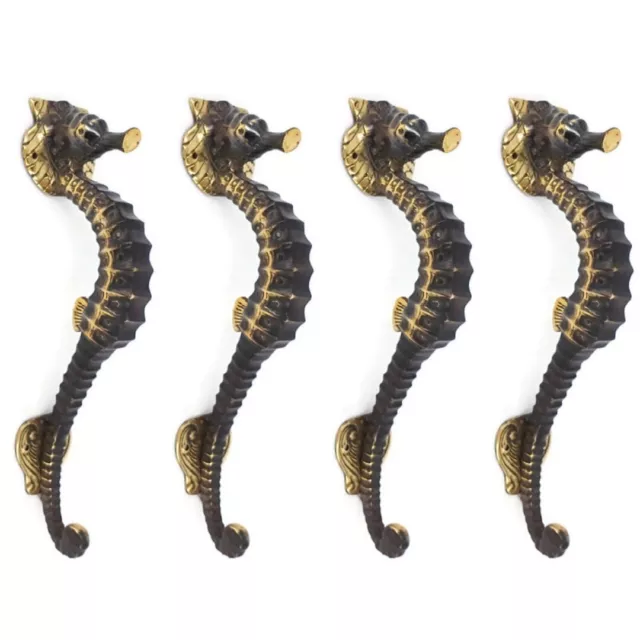 4 SEAHORSE solid brass door AGED old style house PULL handle 10" outdoor small B