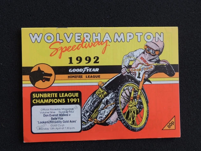Wolverhampton Speedway v Bradford 13th April 1992 Raceday Programme, Gold Cup