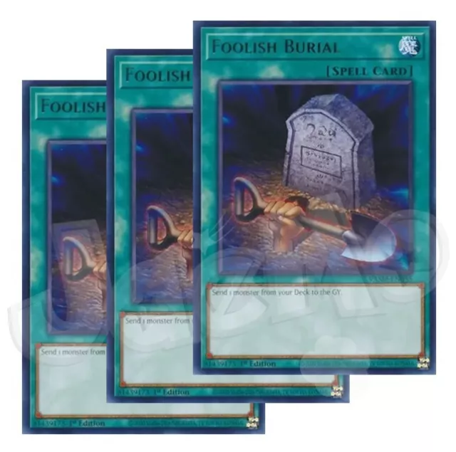 Yugioh - Foolish Burial x 3 - 1st Edition Rare NM - Free Holographic Card