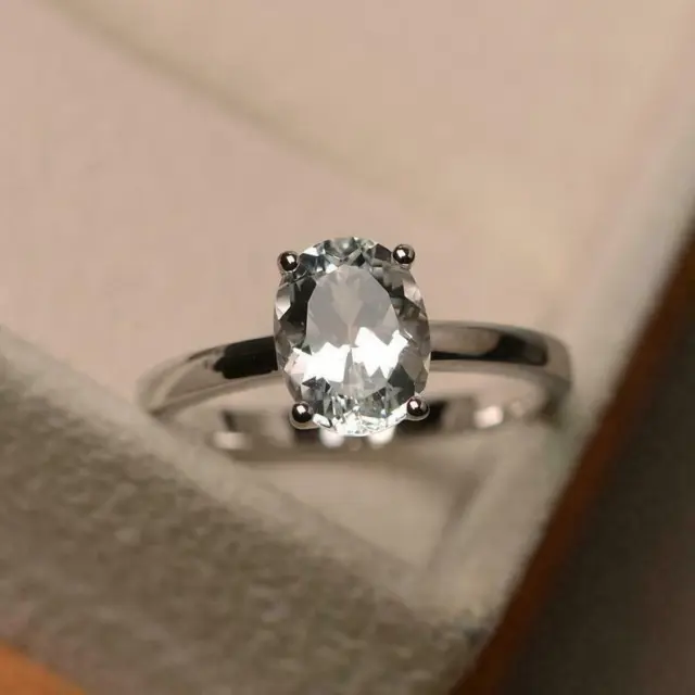 925 Plata de Ley 5.50Ct Topacio Blanco Compromiso Bisel Anillo de Ajuste Talla 5