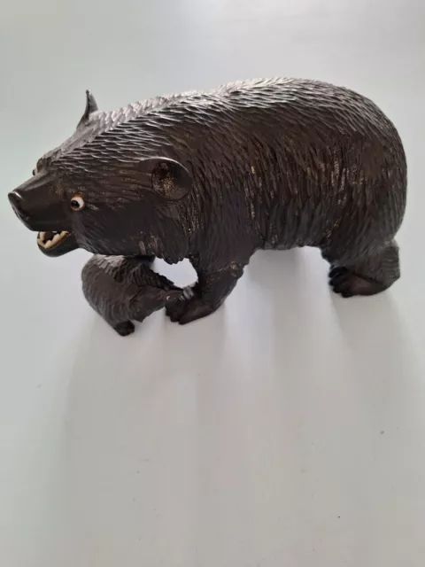 Antique wooden carved Black Forest bear And Cub  with lots of detail