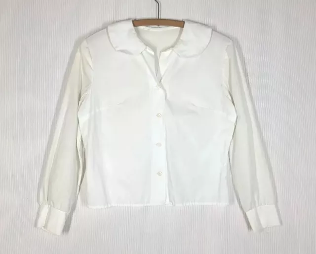 Vtg 60s Pilgrim Collar Shirt Blouse Button Back Mod Retro MCM S/M Cotton White