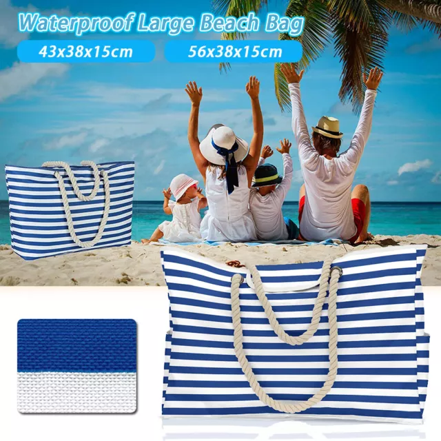 Outdoor Waterproof Large Beach Bag Blue Stripe Pool Bag Tote Shoulder Bag UK