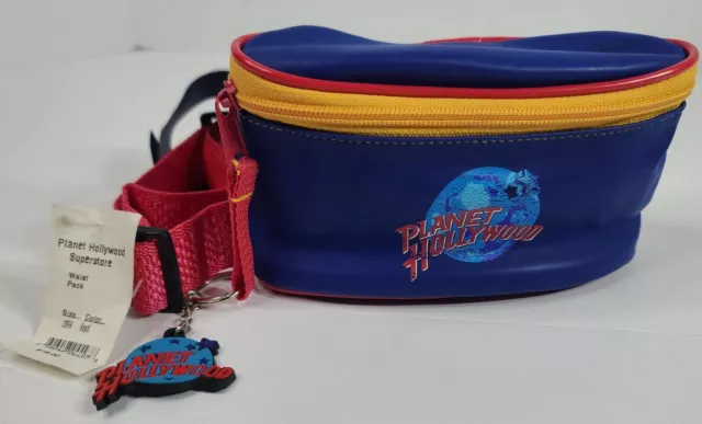 Vintage Planet Hollywood Fanny Pack 90s PVC Waist Pack Blue Red/yellow Trim NWT