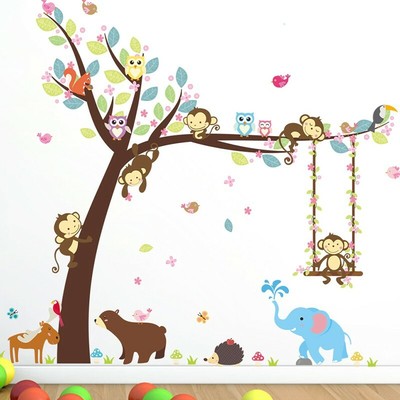 Decowall DW-1206 Adesivi murali con Animali della giungla selvaggia per la camera dei bambini 