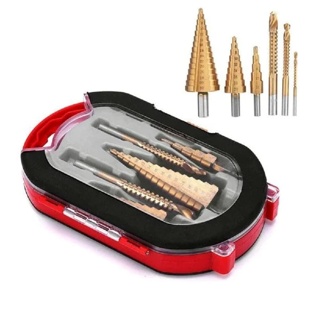 6Pc Titanium Plating Drill Bit Set Coated Steel Step Quick Change 1/4 Shank Tool
