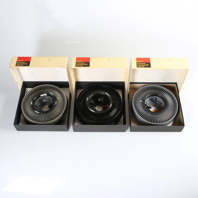 lot of 3 Vintage Kodak Carousel 140 Projection Slide Trays with Boxes
