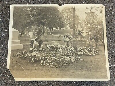 Antique Photo Cemetery Funeral Flowers Headstone 1900s Family Grave Mourning