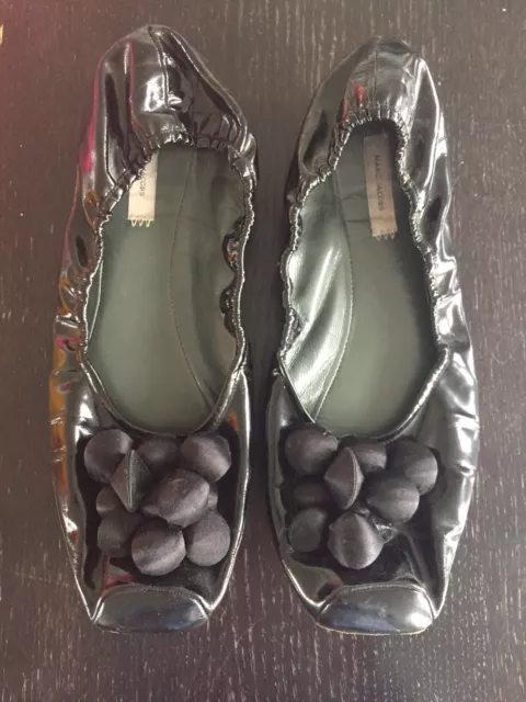 Marc Jacobs Ballet Shoes Elastic Patent Satin Bauble Bobble Beads Size 7 40 10
