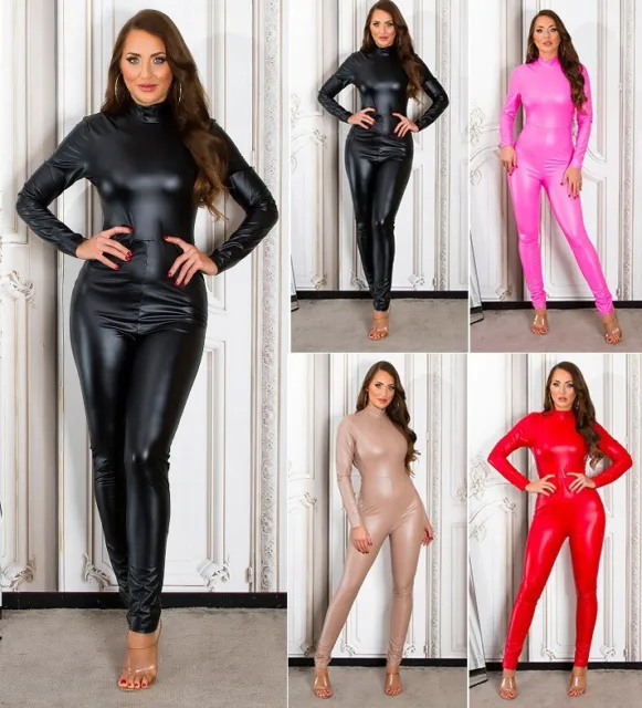 Koucla Overall Maniche Lunghe Effetto Lucido Similpelle Catsuit Milax-Fashion