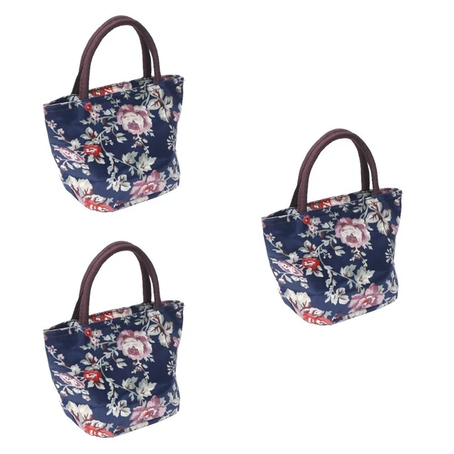 3pcs Portable Tote Canvas Zipper Bento Borsa Contenitore per pranzo
