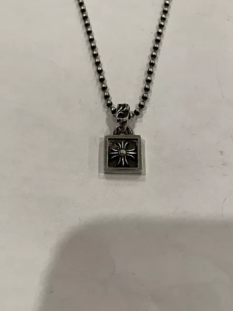 Chrome Hearts Frame Plus Cross Pendant Ball Chain Sterling Silver Necklace .925