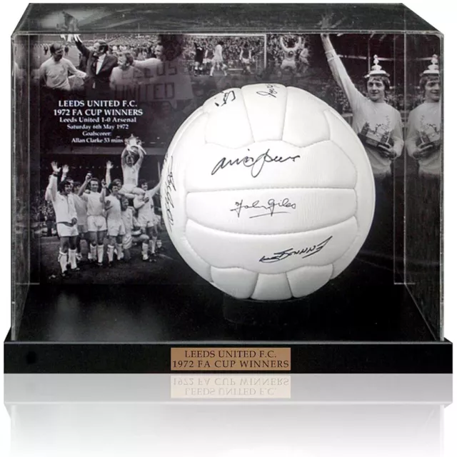 Leeds United 1972 FA Cup Winners Hand Signed by 10 Football Ball Display COA