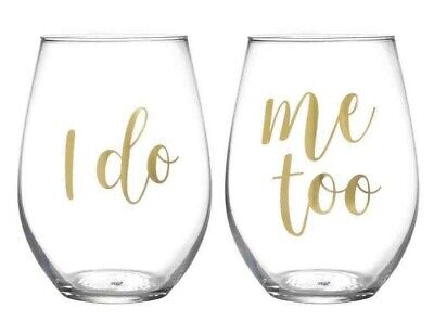 Copas de vino de boda plástico novedad sin tallos ""I Do"" ""Me Too"" regalo novia novio