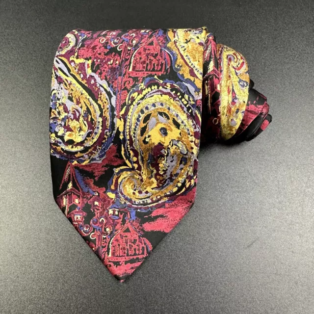 Ermenegildo Zegna Silk Tie Black Abstract Arsty Painted Paisley Made in Italy*