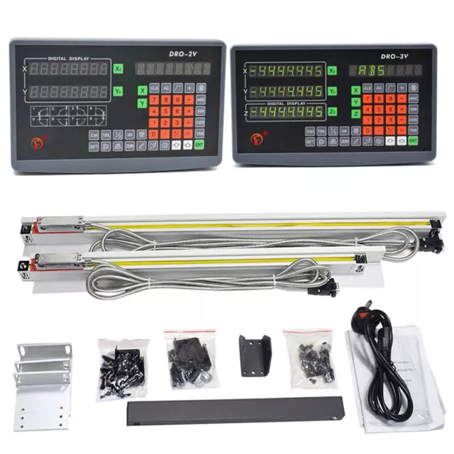 2/3Axis DRO Display Digital Readout+5µm Linear Glass Scale Kit for Mill Lathe UK