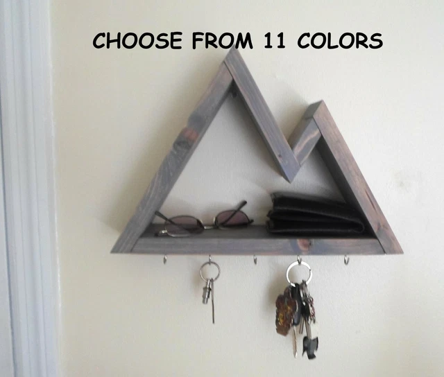 13 x 9 Two Peak Wood Mountain 5 Key Holder Shelf Rustic Mountain key rack Shelf