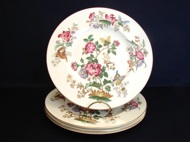 Set of 4 Wedgwood CHARNWOOD 10-3/4" Dinner Plates Gold Trim