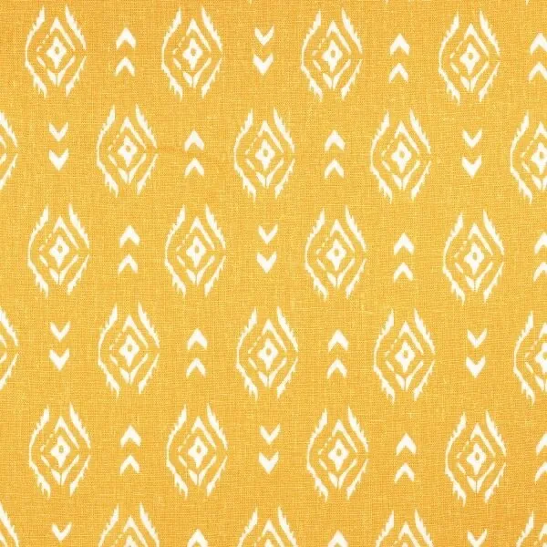 Tissu Toile Lin Viscose jaune motif ethnique – Coupon 135X200 cm - sous blister