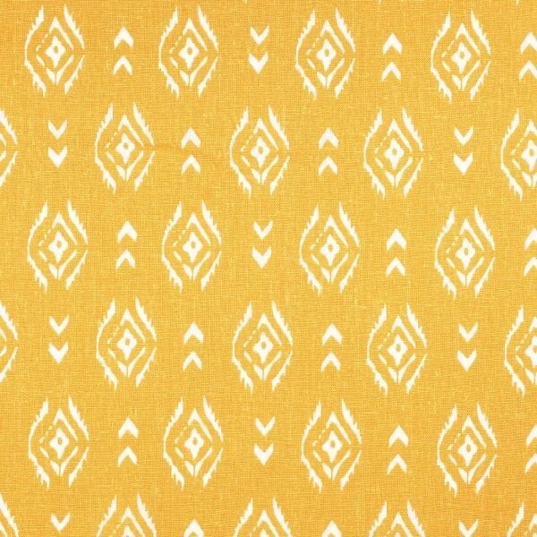 Tissu Toile Lin Viscose jaune motif ethnique – Coupon 135X200 cm - sous blister