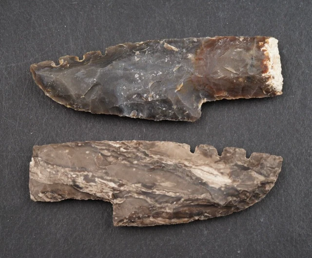 2 Shapely 3.3"  Flint Knife Heads Spearhead Point Arrowhead Tool Blade L451