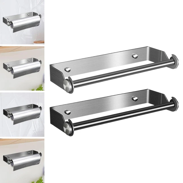 AIYoo Porte-serviettes en papier autocollant sous l'armoire, support mural autocollant pour serviettes en papier de cuisine – Rouleaux d'essuie-tout blancs