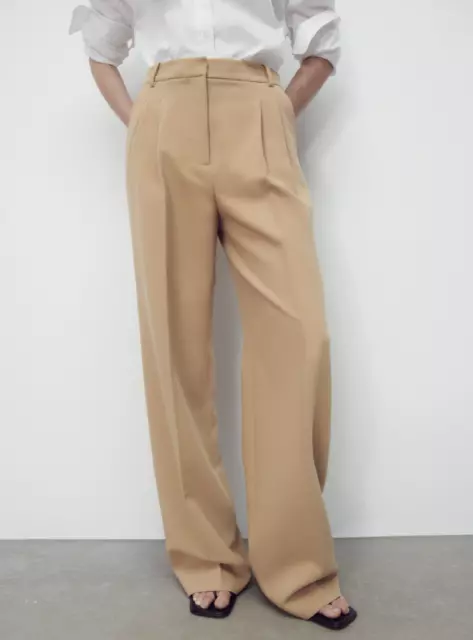 ZARA PASTEL PINK HIGH WAIST WIDE LEG MASCULINE CROSSOVER FRONT CULOTTES  TROUSERS