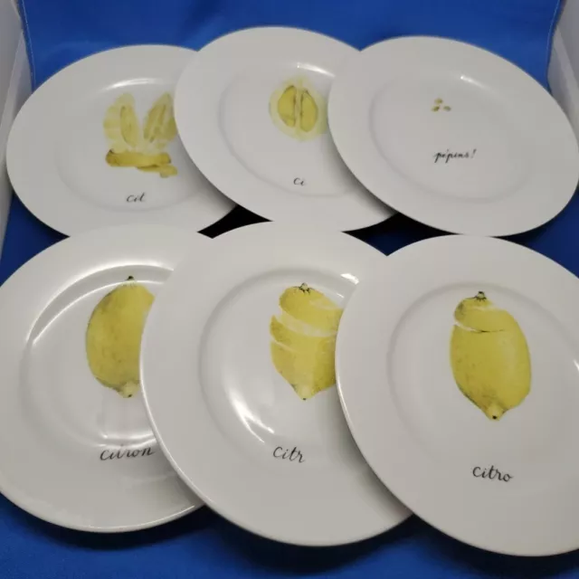 Porcelaine de Sologne Limoges 6 Lemon Citron Canape Plates 7.25" Beautiful! Des1