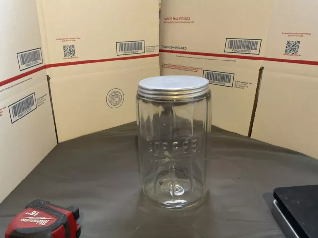 Vtg HOOSIER STYLE CABINET Clear Glass Coffee Jar Canister Paneled with Lid 7"