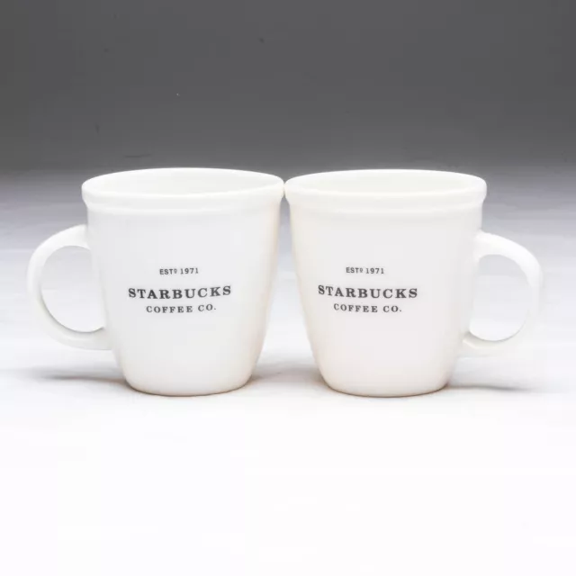 Pair of Starbucks 30th Anniversary Abbey Cappuccino Mugs 6 oz White Cups 2001