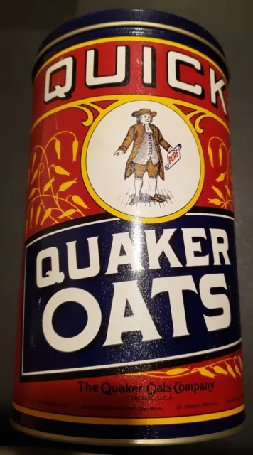 Vintage 1990 Quaker Quick Oats Company Tin Container Chicago U.S.A. - Free Ship!