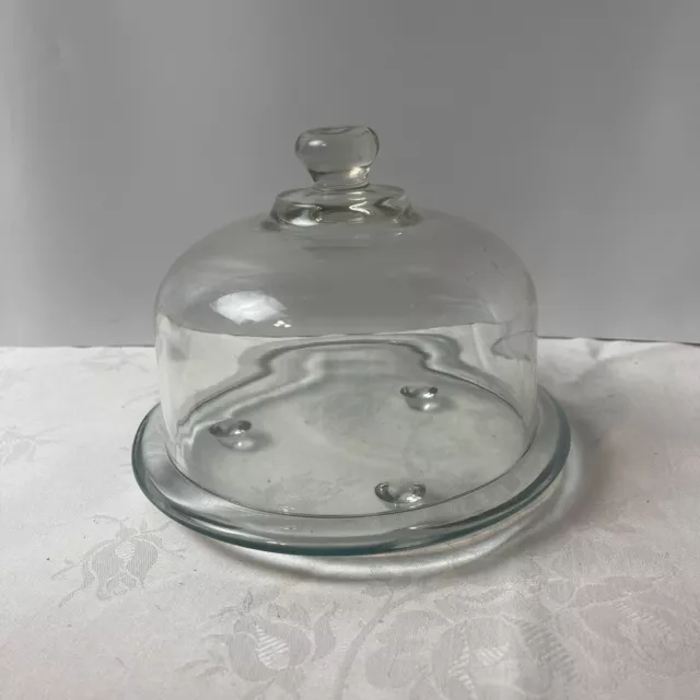 Clear Glass Covered Cloche Butter/Cheese Display Footed Dish