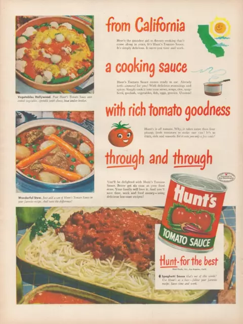 1948 Hunt's Tomato Sauce Vegetables Hollywood Stew Spaghetti Sauce Vtg Print Ad